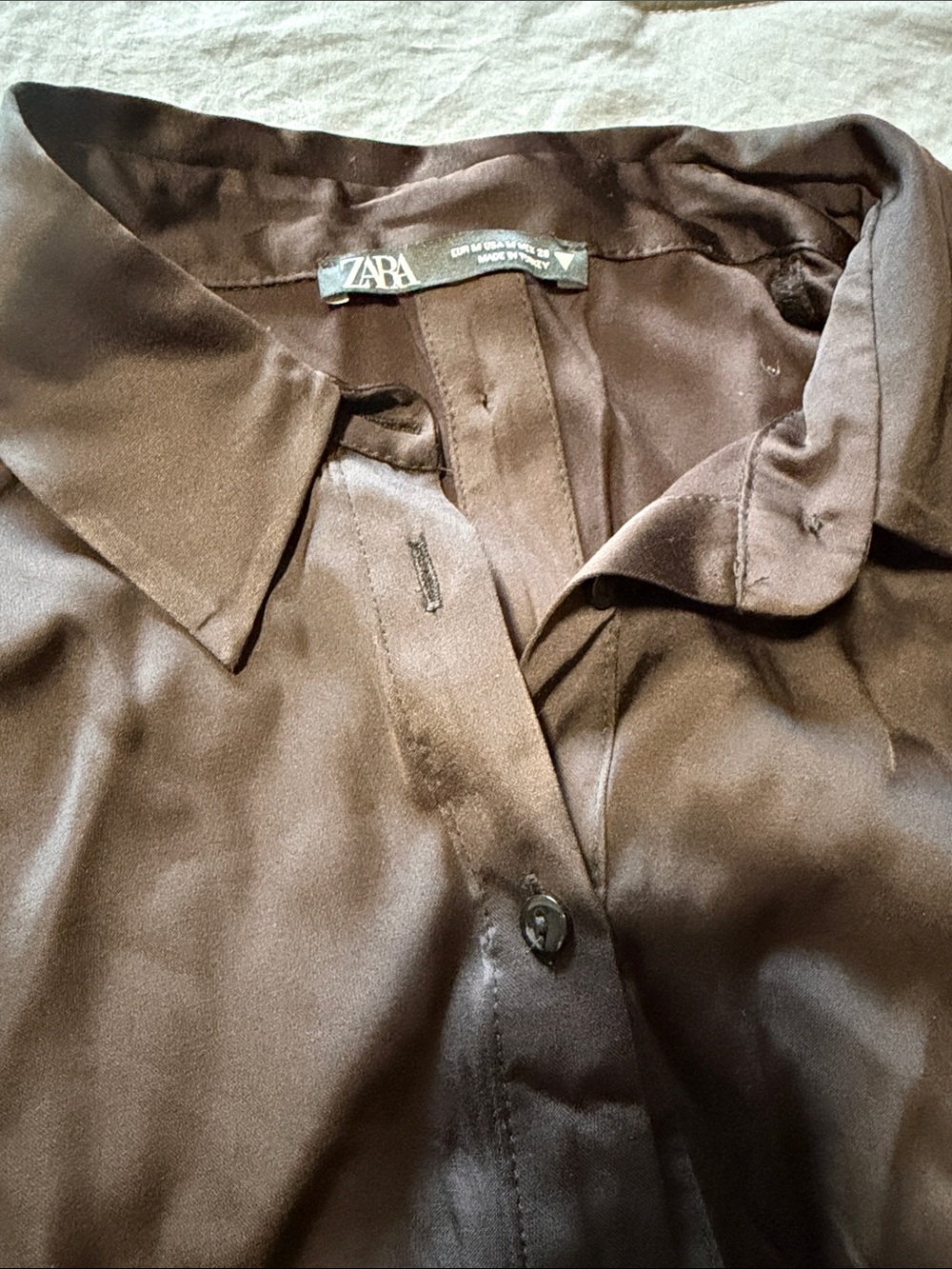 Zara Cropped Button-Down Shirt in Deep Brown